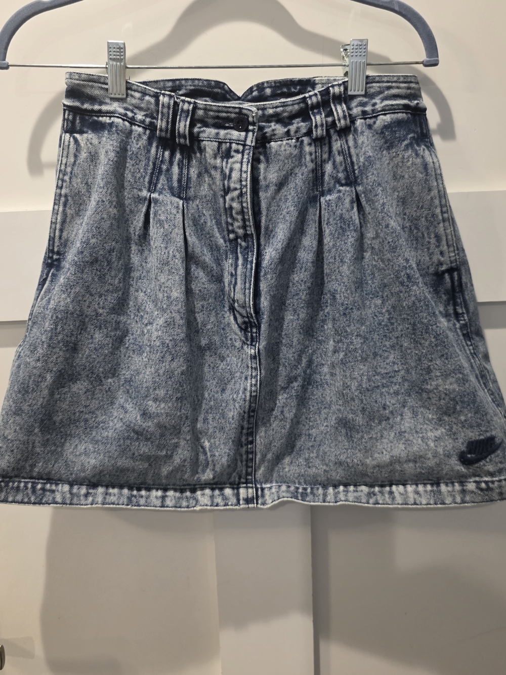 VTG Nike Challenge Court Denim Skirt Blue Pleated Pockets M Jean 80s Acid Washed